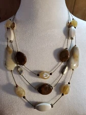 Chicos Bib Necklace Faux Stone Triple Strand Extender 18-23" Goldtone Womens EUC