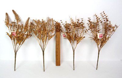 SET OF 4 VINTAGE TETERS FESTIVE GOLDEN FLORAL BUSH ARRANGMENTS 14'' to 16'' TALL
