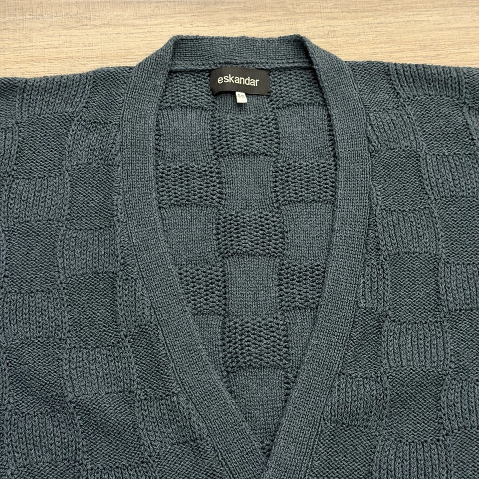 Cárdigan Suéter Eskandar Cuello en V Cuadrado Gran Tamaño Tejido de Cesta Azul Para Mujer Talla 0/S Foto 2 de 4