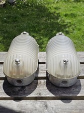 2 Vintage Simplex Art Deco Mid Century Bulkhead Wall Ceiling Lamps Lights Glass