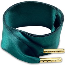 Satin Ribbon Shoe Laces Women, 38mm Wide Flat Dark Green Silk Shoelaces 31.5 ...