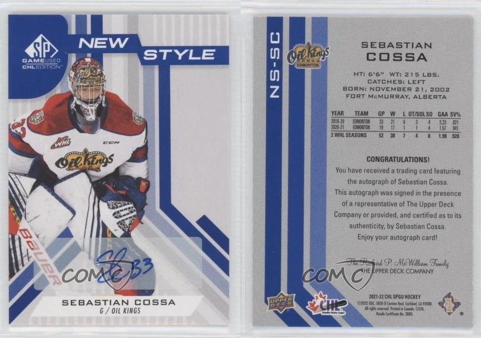 2021-22 SP Game Used CHL Edition New Style Blue Sebastian Cossa #NS-SC Auto 0ze5 - Image 3 of 3