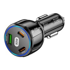 3 Port 90W Car Charger PD 30W QC3.0 Type C Cigarette Lighter USB Charger