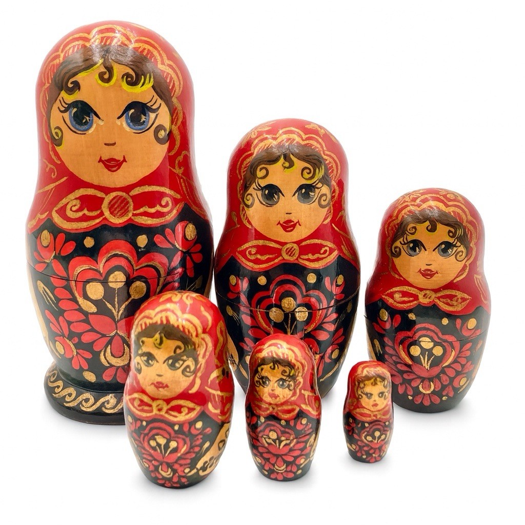 Vintage Russian Matryoshka Nesting Dolls Set of 6 Hand Painted Wood Sergiev Posad Collectible