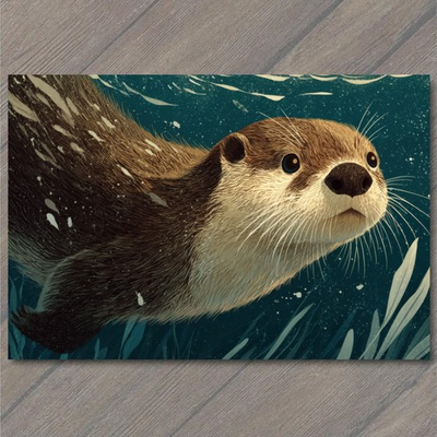 #ad POSTCARD River Otter Underwater Swim Whiskers Splash Blue Water Wildlife $6.65