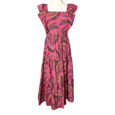 Farm Rio Wild Bananas Print Square Neck Ruffled Tiered Midi Dress Size Medium