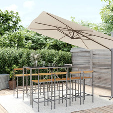 Garden Bar Set Grey PE Rattan 70x70x110cm Tempered Glass Acacia Bar Chairs Sets