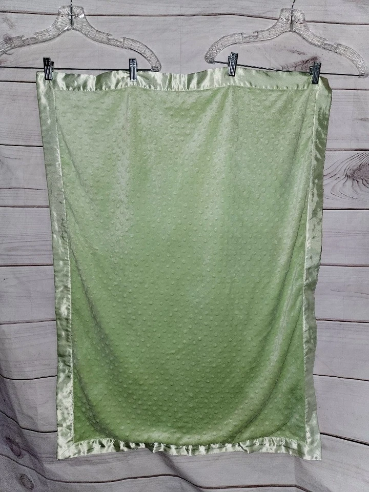 Just one Year Carters Soft Minky Dot Blanket Light Solid Green Satin Trim Back - Image 2 of 4