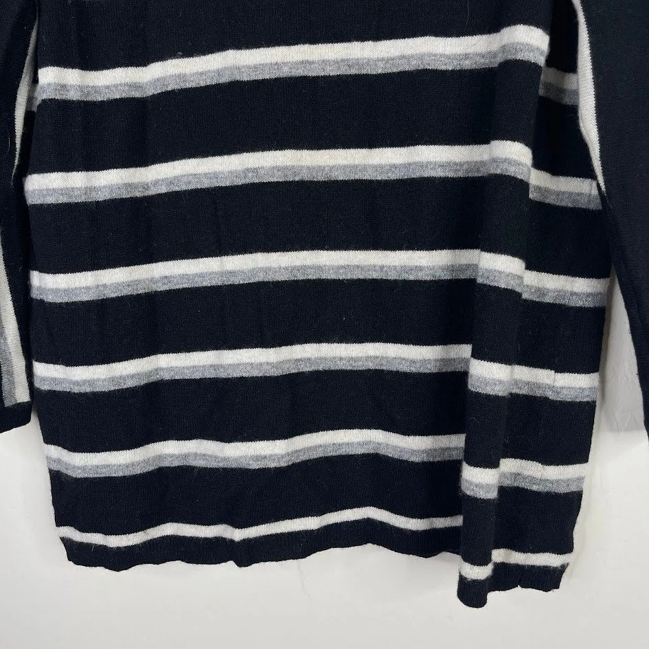 Jigsaw Womens Striped Lambswool Cashmere Sweater Lightweight Black Knit Size L - Image 3 of 4