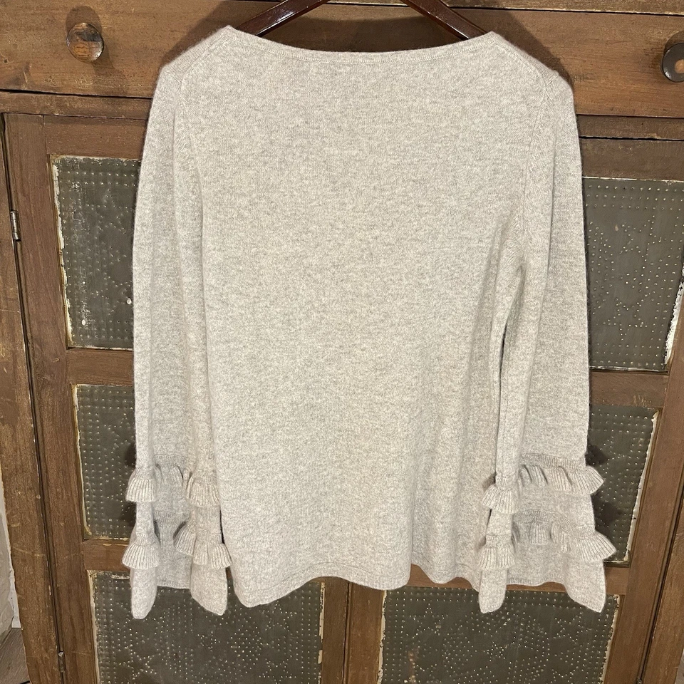 Charter Club Luxury 100% Cashmere Sweater Womens Medium Ruffle Bell Sleeve Gray - Image 2 of 4