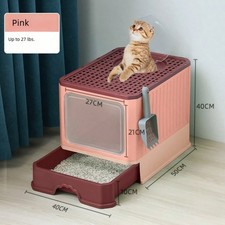 Large Enclosed Cat Litter Box Top Entry Drawer Splash Guard Pet Toilet
