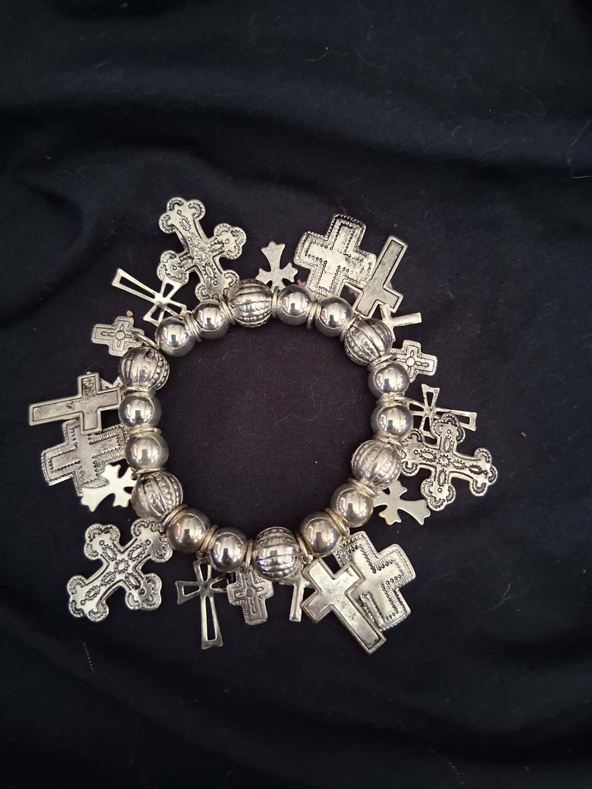 Vintage Silver Tone Cross Stretch Bracelet