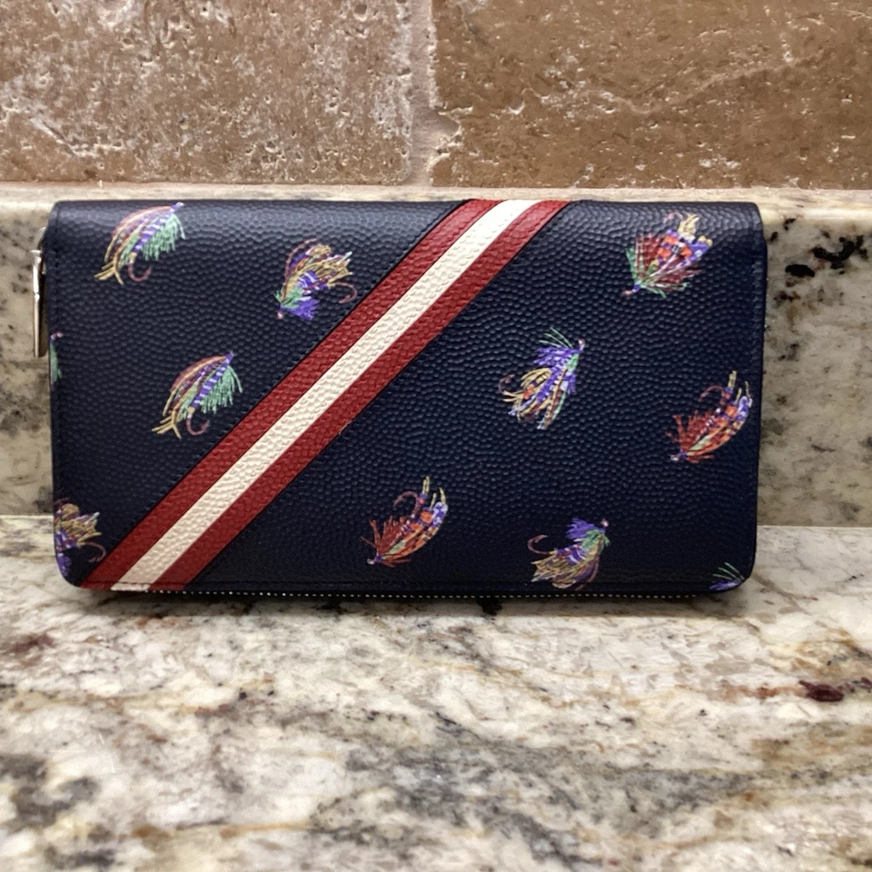 Bally 皮革拉链钱包 625 美元全新罕见飞钓豪华礼物意大利制造 — 第 2/4 张图片