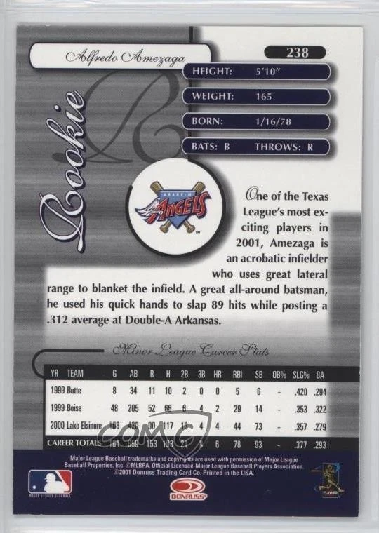 2001 Donruss Elite Extra Edition Legacy Embossing Alfredo Amezaga Rookie Auto RC - Image 2 of 2