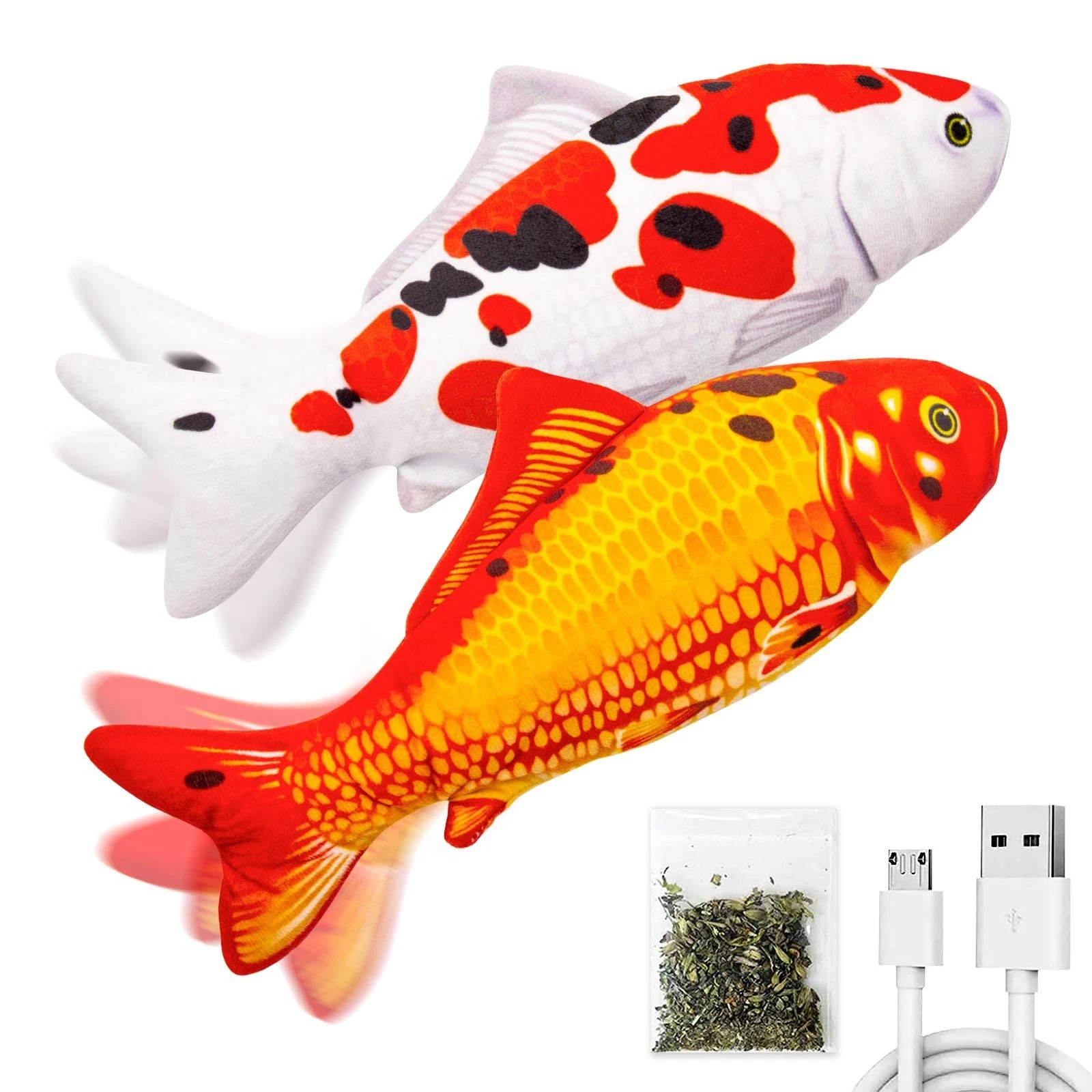 2 Pack 9" Flopping Fish Cat Toys with SilverVine & Catnip - Interactive Kicker f