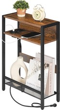 Beistell-Tisch Schmal, Sofa-Tisch mit Ladestation, Nacht-Tisch, Metall-Regal