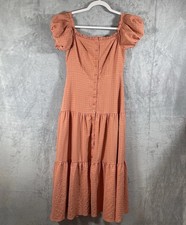 FLORET STUDIOS Off The Shoulder Tiered Midi Dress - Dusty Coral S Boho Cottage