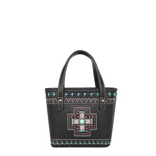 Montana West 292324 Aztec Cross Small Tote & Crossbody Bag Black