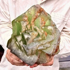 9.06LB Natural green cubic fluorite - quartz crystal mineral specimen