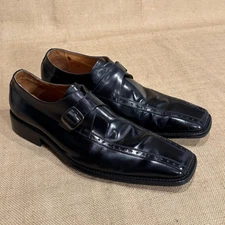 Salvatore Ferragamo Shoes Men 11 EU 45 Black Monk Strap Square Toe Brogue Italy