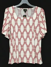 JM Collection Women's Size XL Fuchsia Tan White Square Neck Flutter Sleeve Top