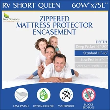 RV Short Queen Mattress Protector (60" Wx75 L) 60x75, White 