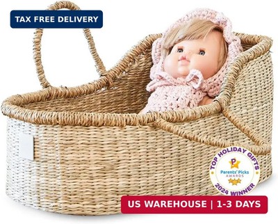 BEBE BASK Premium Baby Doll Bassinet - Handcrafted & Award-Winning Seagrass Mose