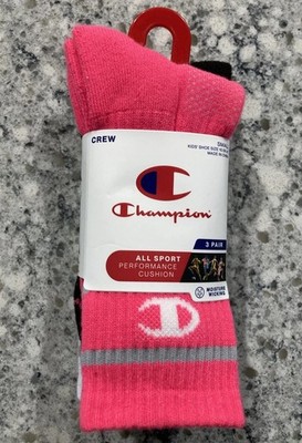 Champion Youth Crew Sport Socks Little Girls Size 10.5k - 4Y  moisture wicking