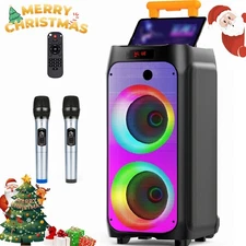 JYX Bluetooth Speaker Wireless Karaoke Mashine Deep Subwoofer 3D Audio+2 UHF Mic