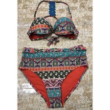 Women's Time And True 2 PC Bikini M 8-10 Boned Molded Push Up Top Tropical