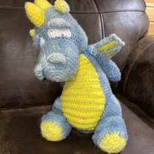 Amigurumi Sleepy Dragon Handmade Blue  Yellow