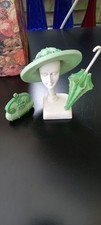 miniture victorian southern belle manequin head hat parasol and clutch purse vgc