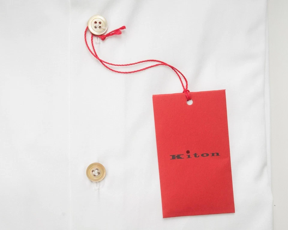 Kiton $1,195 NWT Solid White Cotton Spread Collar Dress Shirt (41 eu) 16 US - Image 3 of 4