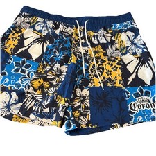 Corona Beer Men's 2XL Hawaiian Mesh Lined Board Shorts Swim Trunks Blue Yellow