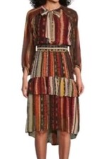 FIGUEROA & FLOWER Tiered Boho Stripe Chiffon Midi Dress Sz S Multicolor Flowy