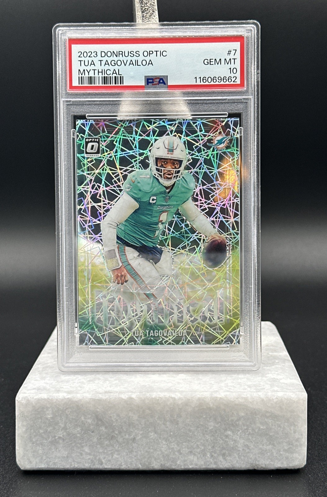 TUA TAGOVAILOA 2023 DONRUSS OPTIC MYTHICAL MIAMI DOLPHINS SSP PSA 10 CASE HIT