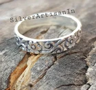 Solid 925 Silver Flower Ring Sterling Silver Floral Band Band Ring Wedding Band