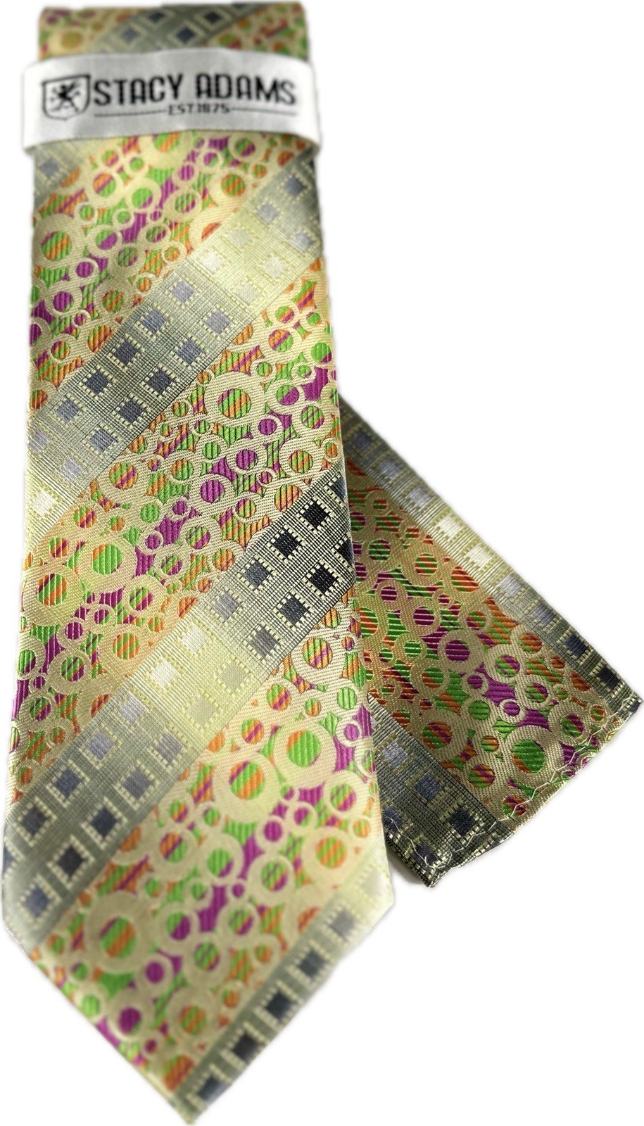 Stacy Adams Men's Tie & Hanky Yellow Banana Fushia Charcoal Gray Orange Cream
