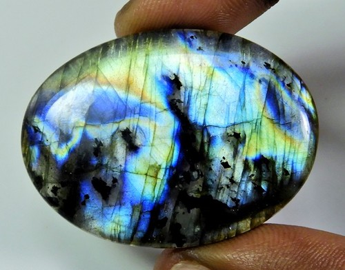 87Cts. LABRADORITE NATURALE MULTI FUOCO OVALE CABOCHON PIETRA PREZIOSA SCIOLT