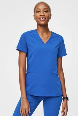 FIGS Technical Collection V-Neck Scrub Top Womens S Solid Blue Short Sleeve