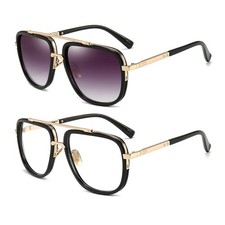 Oversized Square Aviator Sunglasses for Men Classic Gold Alloy Frame Sun Glas...