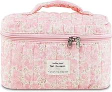 Large Makeup Bag, Cute Quilted Makeup Bag for Women, Travel Cotton Make up Organ