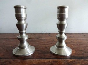 VINTAGE European PEWTER 5.5" WEIGHTED CANDLESTICKS 2PC Set