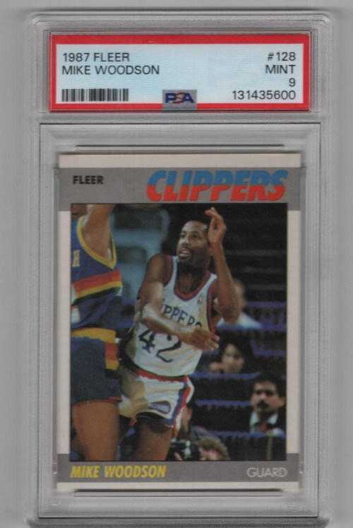 MIKE WOODSON 1987-88 FLEER BASKETBALL VINTAGE BASE CARD #128 PSA 9 MINT CLIPPERS
