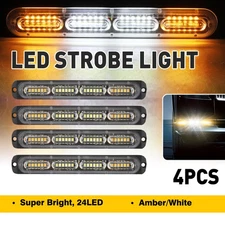 4x 24LED Amber/White Car Strobe Light Flashing Kit Truk Warning Beacon Lamps XH