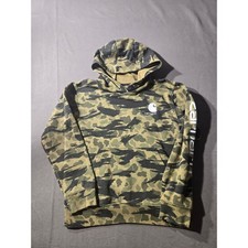 Carhartt Camo Pullover Hoodie Logo Sleeve Graphic Sweatshirt Green Brown Boy L