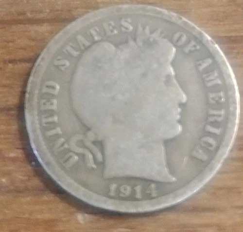 1914 D Barber Dime 10c 90% Silver ***Nice Coin*** Over 100 Years Old Denver Mint