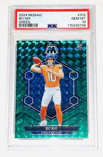 2024 Panini Mosaic Bo Nix Green Prizm RC #312 PSA 10 Denver Broncos