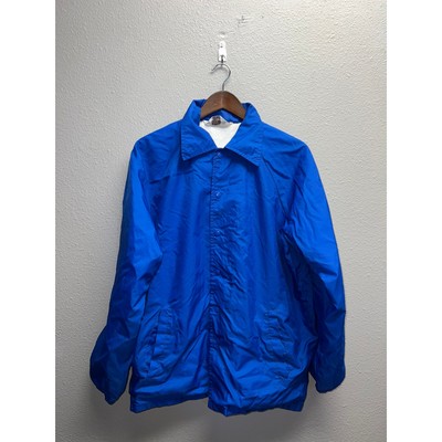 Vintage Montgomery Ward Jacket Blue Blank Button Down Nylon 80s 1980s Large