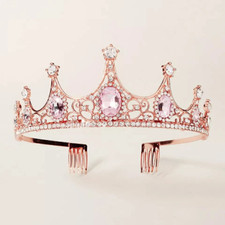 Rose Gold Tiara Pink Crown Detailed Princess Queen Bridal Prom gift birthday